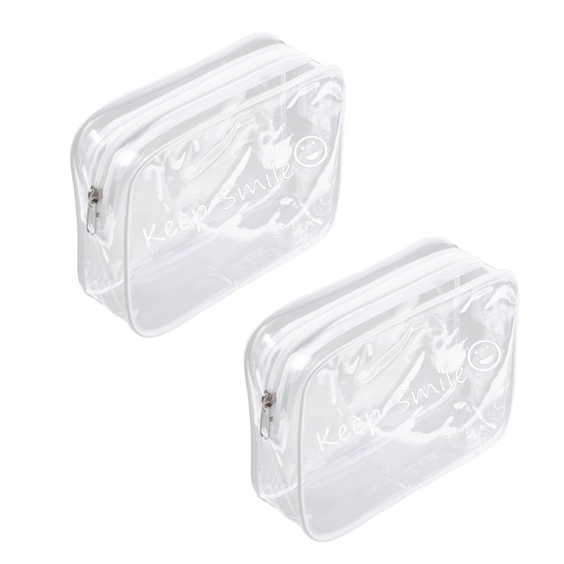 Sohynca 2pcs Clear PVC Toiletry Bag Transparent Waterproof Cosmetic Bag Minimalism Makeup Bag Small neat Cosmetic Pouch Summer Beach Purses Organize (Smile White) - Image 1